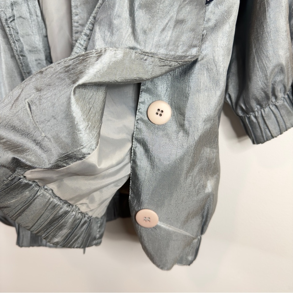 Vintage IZZI Silver Metallic Hooded Windbreaker Jacket - Women's Size Large - Picture 5 of 12